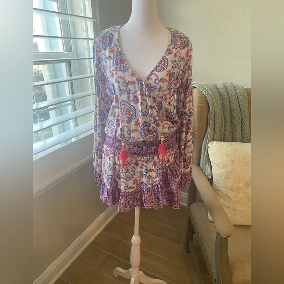 BELL minidress. Adorable smocked waist dress with tassel drops. Size S - Picture 4 of 9